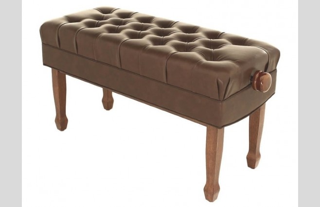 Steinhoven FS504-LPW "Concerto" Polished Walnut Adjustable Height Real Leather Duet Piano Stool - Image 1